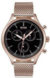 Hugo Boss Companion Chronograph Black Dial Rose Gold Mesh Strap Watch For Men - 1513548