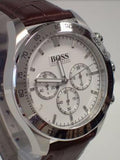 Hugo Boss Ikon Chronograph White Dial Brown Leather Strap Watch for Men - 1513175
