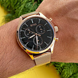 Hugo Boss Companion Chronograph Black Dial Rose Gold Mesh Strap Watch For Men - 1513548