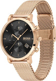 Hugo Boss Integrity Chronograph Black Dial Rose Gold Mesh Bracelet Watch for Men - 1513808