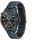 Hugo Boss Globetrotter Chronograph Black Dial Blue Steel Strap Watch for Men - 1513824