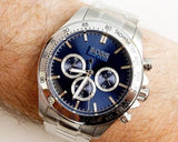 Hugo Boss Ikon Chronograph Blue Dial Silver Steel Strap Watch for Men - 1512963