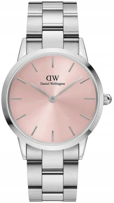 Daniel Wellington Iconic Pink Dial Silver Steel Strap Watch For Women - DW00100329