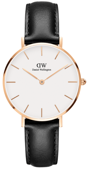 Daniel Wellington Petite Sheffield White Dial Black Leather Strap Watch For Women - DW00100174
