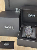 Hugo Boss Trophy Chronograph Black Dial Black Steel Strap Watch for Men - 1513675