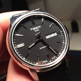 Tissot Automatics III Day Date Black Dial Black Leather Strap Watch For Men - T065.430.16.051.00