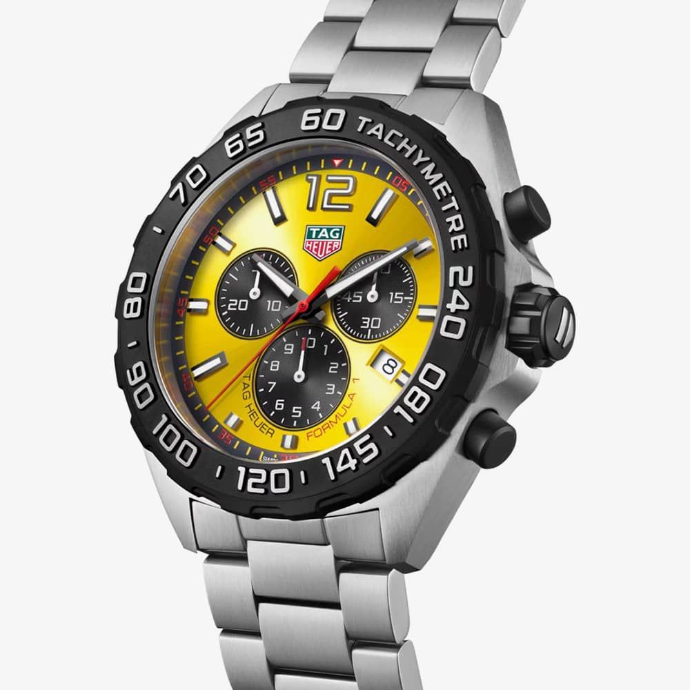 Tag Heuer Formula 1 Chronograph Yellow Dial Silver Steel Strap Watch for Men - CAZ101AM.BA0842