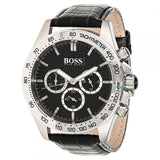 Hugo Boss Ikon Chronograph Black Dial Black Leather Strap Watch for Men - 1513178