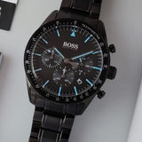 Hugo Boss Trophy Chronograph Black Dial Black Steel Strap Watch for Men - 1513675