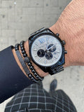 Michael Kors Lexington Chronograph Crystals Silver Dial Black Steel Strap Watch for Men - MK8605