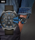 Diesel Mega Chief Chronograph Black Dial Black Nylon Strap Watch For Men - DZ4500