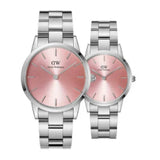 Daniel Wellington Iconic Pink Dial Silver Steel Strap Watch For Women - DW00100329