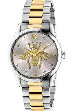 Gucci G Timeless Quartz Silver Dial Two Tone Steel Strap Watch For Women - YA126596