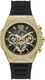 Guess Momentum Chronograph Diamonds Black Dial Black Silicone Strap Watch For Men - GW0518G2