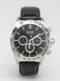 Hugo Boss Ikon Chronograph Black Dial Black Leather Strap Watch for Men - 1513178