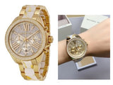Michael Kors Wren Chronograph Diamonds Gold Dial Two Tone Steel Strap Watch for Women - MK6157