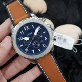 Fossil Bowman Chronograph Blue Dial Brown Leather Strap Watch for Men - FS5602