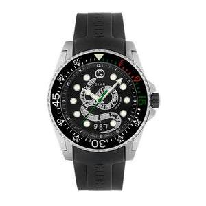 Gucci Dive Quartz Kingsnake Black Dial Black Rubber Strap Watch For Men - YA136217