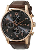 Hugo Boss Navigator Chronograph Grey Dial Brown Leather Strap Watch for Men - 1513496