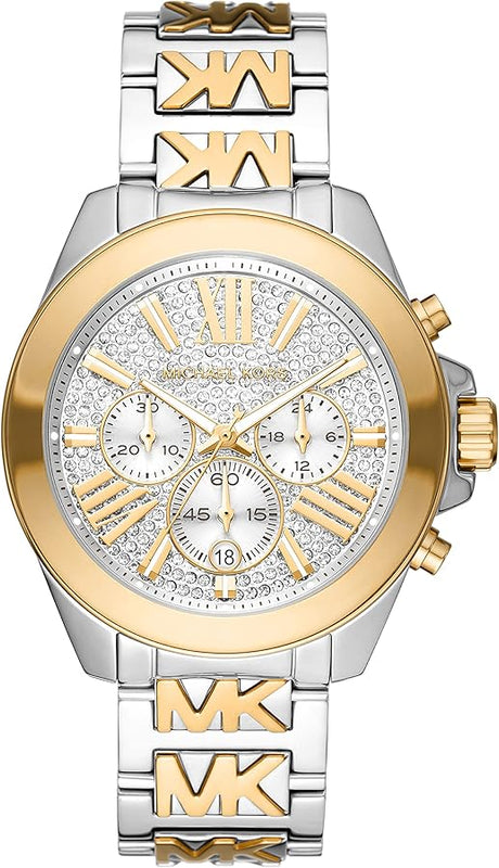 Michael Kors Wren Chronograph Crystals Silver Two Tone Steel Strap Watch for Women - MK6953