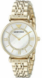 Emporio Armani Gianni T Bar Mother of Pearl White Dial Gold Steel Strap Watch For Women - AR190700