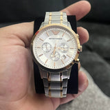 Emporio Armani Renato Chronograph Silver Dial Two Tone Steel Strap Watch For Men - AR11076