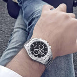 Hugo Boss Ikon Chronograph Black Dial Silver Steel Strap Watch for Men - 1512965