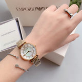 Emporio Armani Gianni T Bar Mother of Pearl White Dial Gold Steel Strap Watch For Women - AR190700