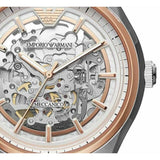 Emporio Armani Zeta Automatic Skeleton Silver Dial Black Leather Strap Watch For Men - AR60018