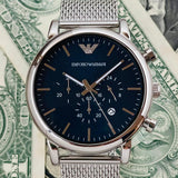 Emporio Armani Luigi Chronograph Blue Dial Silver Mesh Bracelet Watch For Men - AR80038