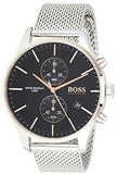 Hugo Boss Associate Chronograph Black Dial Silver Mesh Bracelet Watch for Men - 1513805
