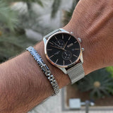 Hugo Boss Associate Chronograph Black Dial Silver Mesh Bracelet Watch for Men - 1513805