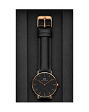 Daniel Wellington Classic Sheffield 36 Black Leather Strap Black Dial Quartz Watch For Womens - DW00100139