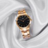 Daniel Wellington Iconic Link Black Dial Rose Gold Steel Strap Watch for Women - DW00100212
