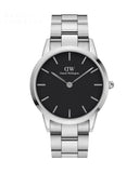 Daniel Wellington Iconic Link Black Dial Silver Steel Strap Watch For Women - DW00100342