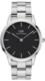 Daniel Wellington Iconic Link Black Dial Silver Steel Strap Watch For Women - DW00100342