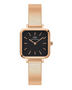 Daniel Wellington Quadro Studio Black Dial Rose Gold Mesh Strap Watch For Women - DW00100518
