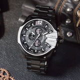 Diesel Mega Chief Chronograph Black Dial Black Steel Strap Watch For Men - DZ4283