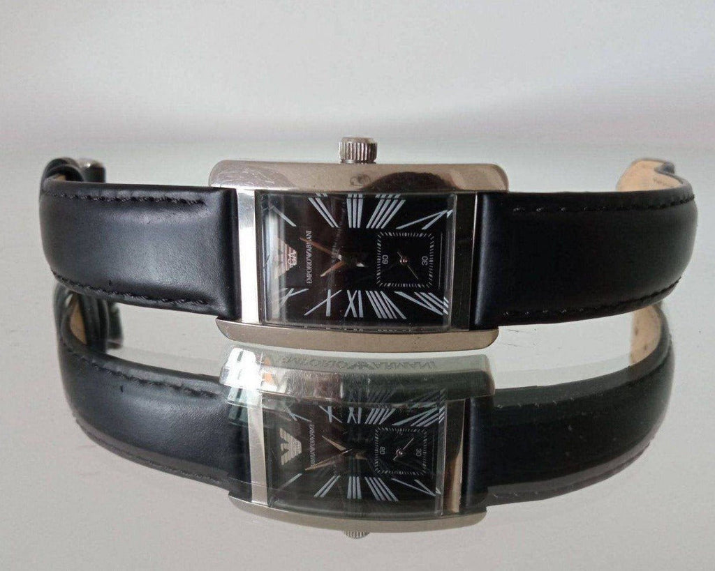 Emporio Armani Classic Black Dial Black Leather Strap Watch For Women - AR0144