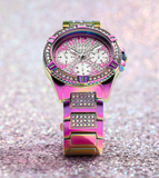 Guess Lady Frontier Diamonds Silver Dial Multicolor Steel Strap Watch for Women - GW0044L1