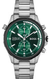 Hugo Boss Globetrotter Chronograph Green Dial Silver Steel Strap Watch for Men - 1513930