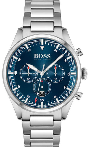 Hugo Boss Pioneer Chronograph Blue Dial Silver Steel Strap Watch for Men - 1513867