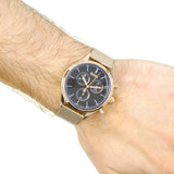 Hugo Boss Companion Chronograph Black Dial Rose Gold Mesh Strap Watch For Men - 1513548