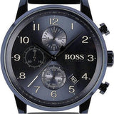Hugo Boss Navigator Chronograph Black Dial Black Leather Strap Watch for Men - 1513497