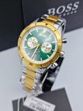 Hugo Boss Santiago Chronograph Green Dial Two Tone Steel Strap Watch for Men - 1513872
