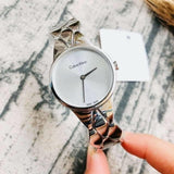 Calvin Klein Snake Silver Dial Silver Steel Strap Watch For Women - K6E23146