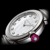 Bvlgari LVCEA Diamonds Silver Mother of Pearl Dial Silver Leather Strap Watch for Women - LVCEA103367