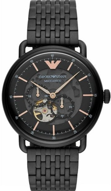 Emporio Armani Meccanico Automatic Black Dial Black Mesh Bracelet Watch For Men - AR60025