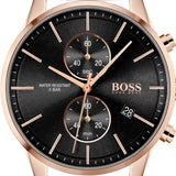 Hugo Boss Associate Chronograph Black Dial Rose Gold Mesh Bracelet Watch for Men - 1513806