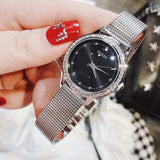 Guess Chelsea Crystals Black Dial Silver Mesh Bracelet Watch For Women - W0647L5